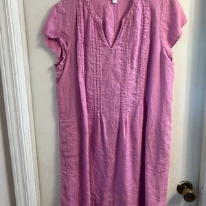 Pink V-Neck Linen Dress Excellent Condition.